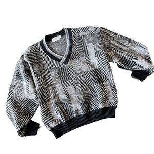 Vintage patterned knit v neck grandpa sweater